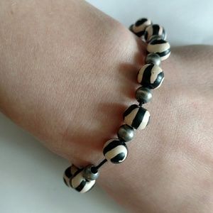 Bracelet Beaded Clay Beads Black White Swirl